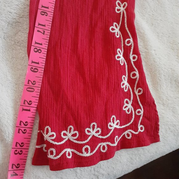 Red Embroidered Asymmetrical Long Sleeve Tunic - Picture 12 of 14